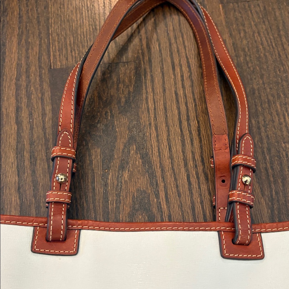 Dooney & Bourke White Saffiano and Brown Leather Accent Shopper Tote - Picture 4 of 10